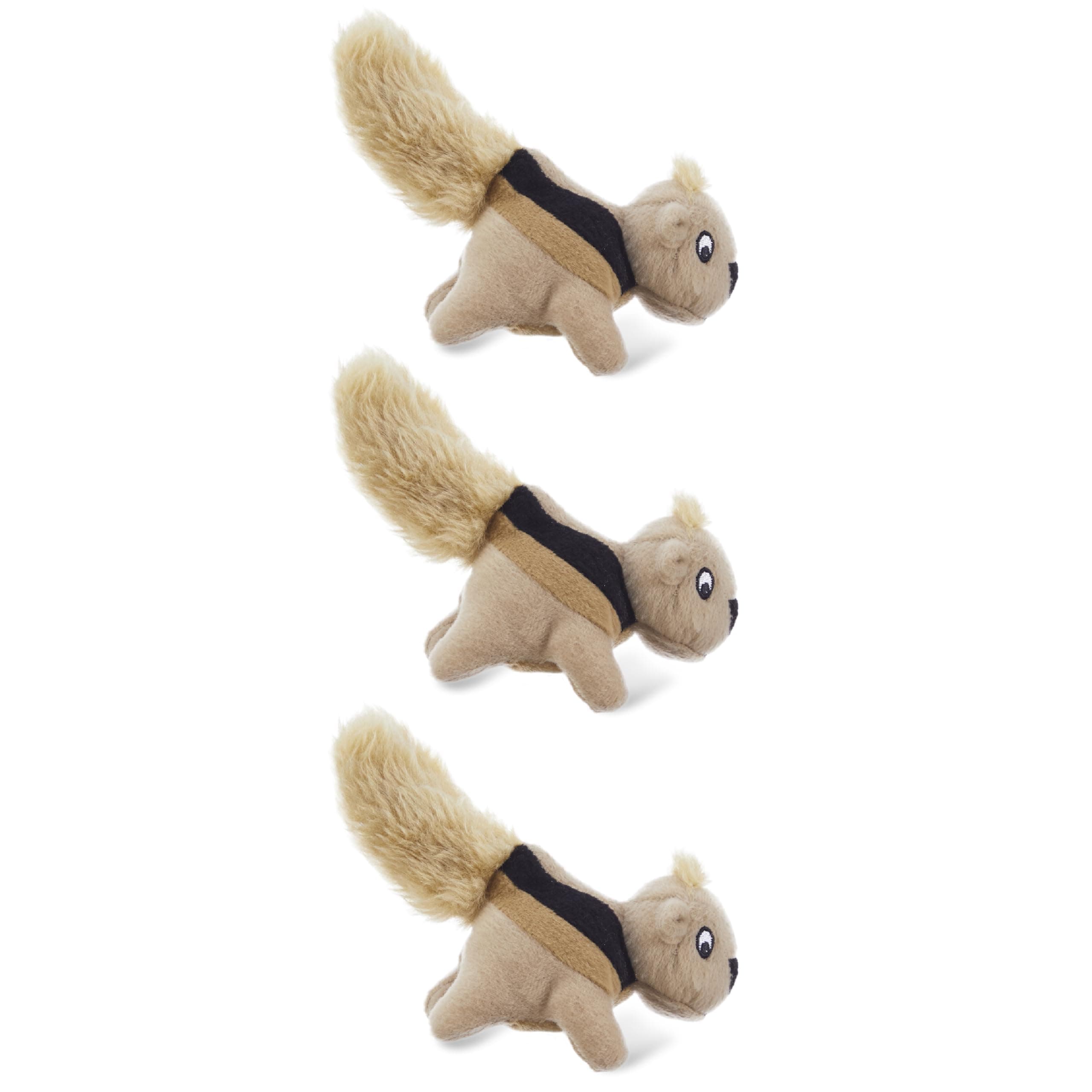 Outward Hound Squeakin’ Squirrels – 3‑Pack Plush Squeaky Dog Toys for Puppies, Small Dogs & Hide-A-Squirrel Replacements