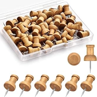 40Pcs Wood Push Pins, Thumb Tacks for Decorative, Wooden Pins and Tacks, Cork Board Thumbtacks, Cute Thumbtack for Wall and Bulletin Board, Map Pins