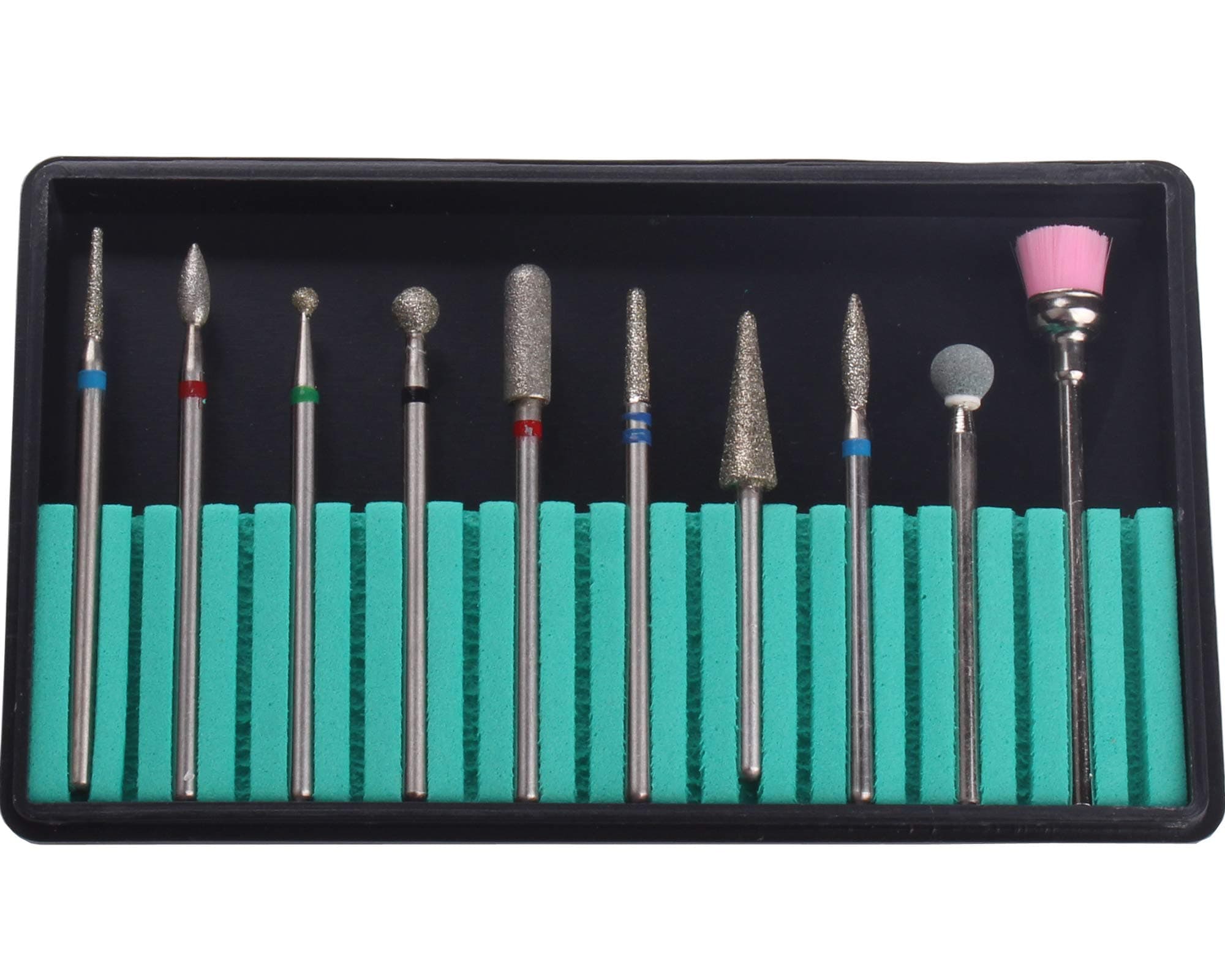 MZCMSL Cuticle Drill Bit Set-(Needle/Flame/Cylinder/Ball/Cone/Brush),10pcs Diamond Nail Drill Bits Kit with Case,Safety Manicure Drill Bits