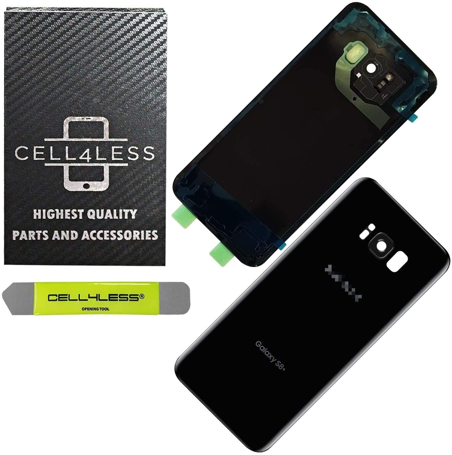 Cell4LessReplacement Back Glass Cover Back Door w/Installed Camera Lens and Frame, Custom Removal Tool & Adhesive for Samsung Galaxy S8+ Plus OEM - All Models G955 (Black)