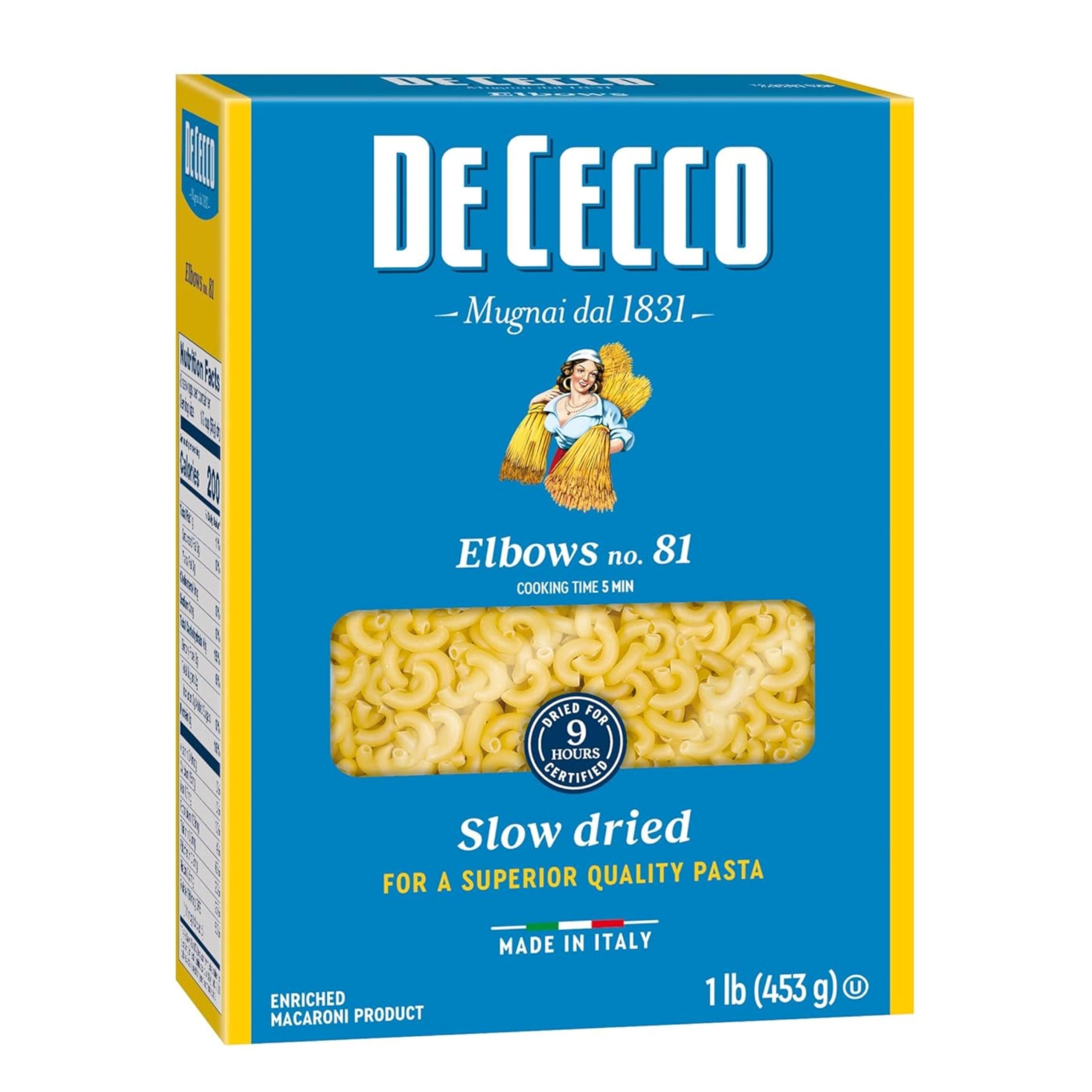Elbows No. 81 Pasta, 16 Oz, Authentic, Slow Dried, Made with Durum Wheat, Versatile Pasta for Sauces & Recipes, Made in Italy