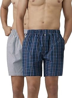 XYXX Men's Super Combed Cotton Checkmate Boxer Shorts Elasticated Waist, Drawstring | Loungewear for Men Pack of 2 (XXL; Blue Checks + Orange & Blue Checks), Blue Checks + Orange & Blue Checks, 6