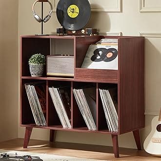 LELELINKY Large Record Player Stand, Turntable Stand with Storage, Vinyl Record Holder with Display Area, Record Player Table Holds Up to 300 Albums, Record Stand for Music Room Living Room-Walnut