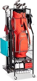 FHXZH Golf Bags Storage Garage Organizer - Golf Bag Stand Fit Single Golf Bags, Golf Clubs, and Golf Equipment Accessories, Golf Bag Storage Rack with Wheels for Garage, Club, Shed, Basement