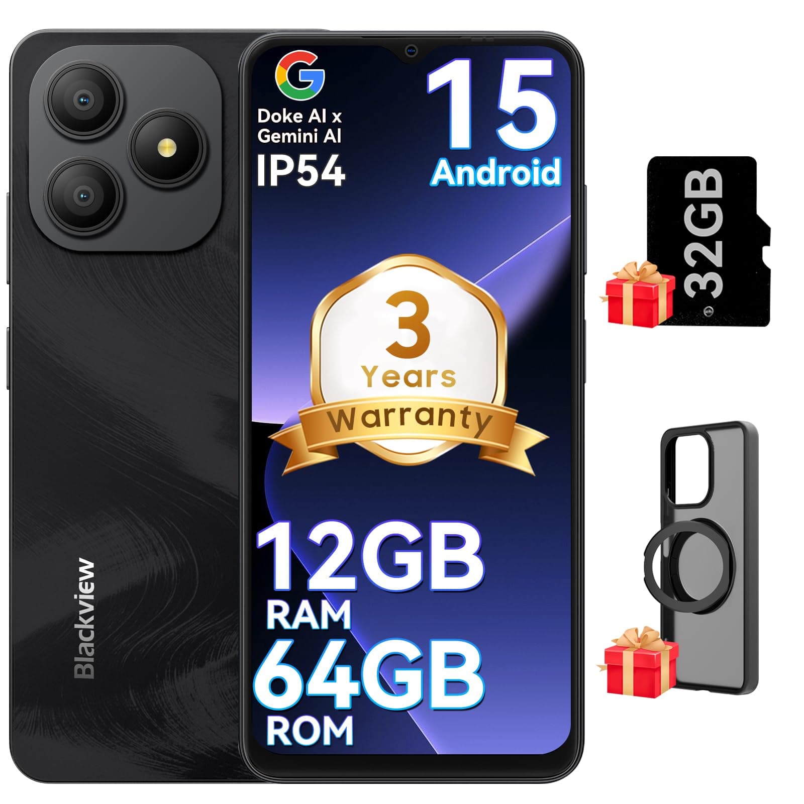 Blackview Wave 9C Unlocked Android Phones, Android 15 Cell Phone Unlocked, 6.56" Smart Phones, T-Mobile Phone, 12+64GB/2TB,13MP+8MP,5000mAh,Fingerprint/Face ID, Black