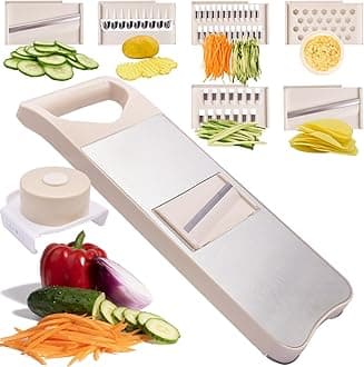 6-Blade Mandoline Slicer with Slide-On Hand Guard - Vegetable Slicer, Potato/Onion/Garlic Slicer, Kitchen Grater(Multi-Color) (Beige, 6-in-1)