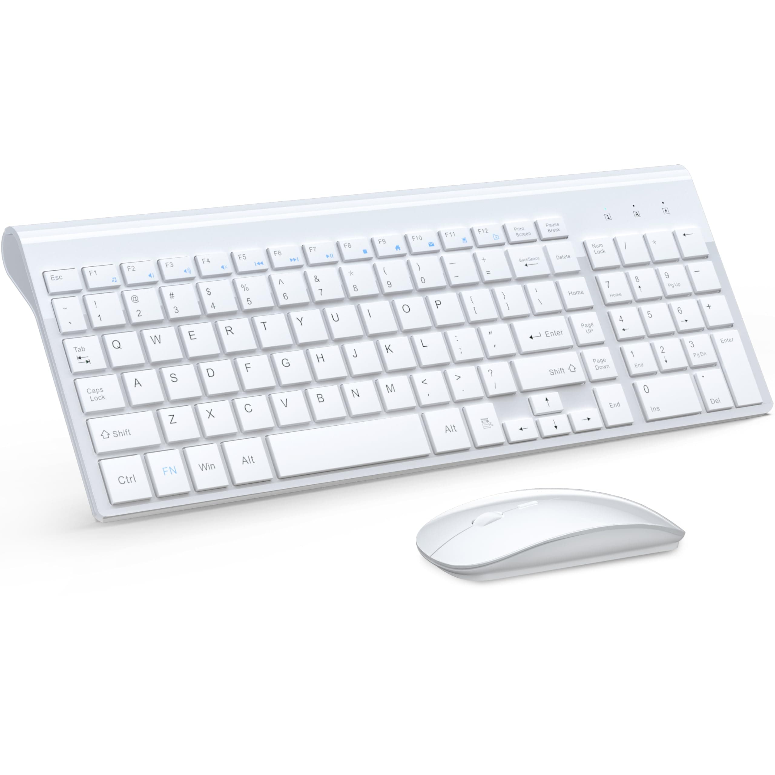 TopMate Wireless Keyboard and Mouse Ultra Slim Combo, 2.4G Silent Compact USB 2400DPI Mouse and Scissor Switch Keyboard Set with Cover, Batteries Included, for PC/Laptop/Windows/Mac - White