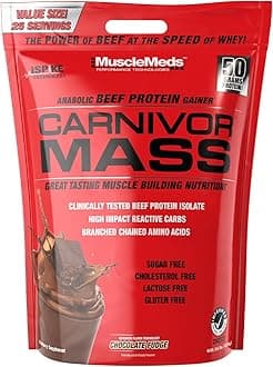 MuscleMeds Carnivor Mass Anabolic Beef Protein Gainer, Chocolate Fudge, 10.4 Pounds,Brown,003679