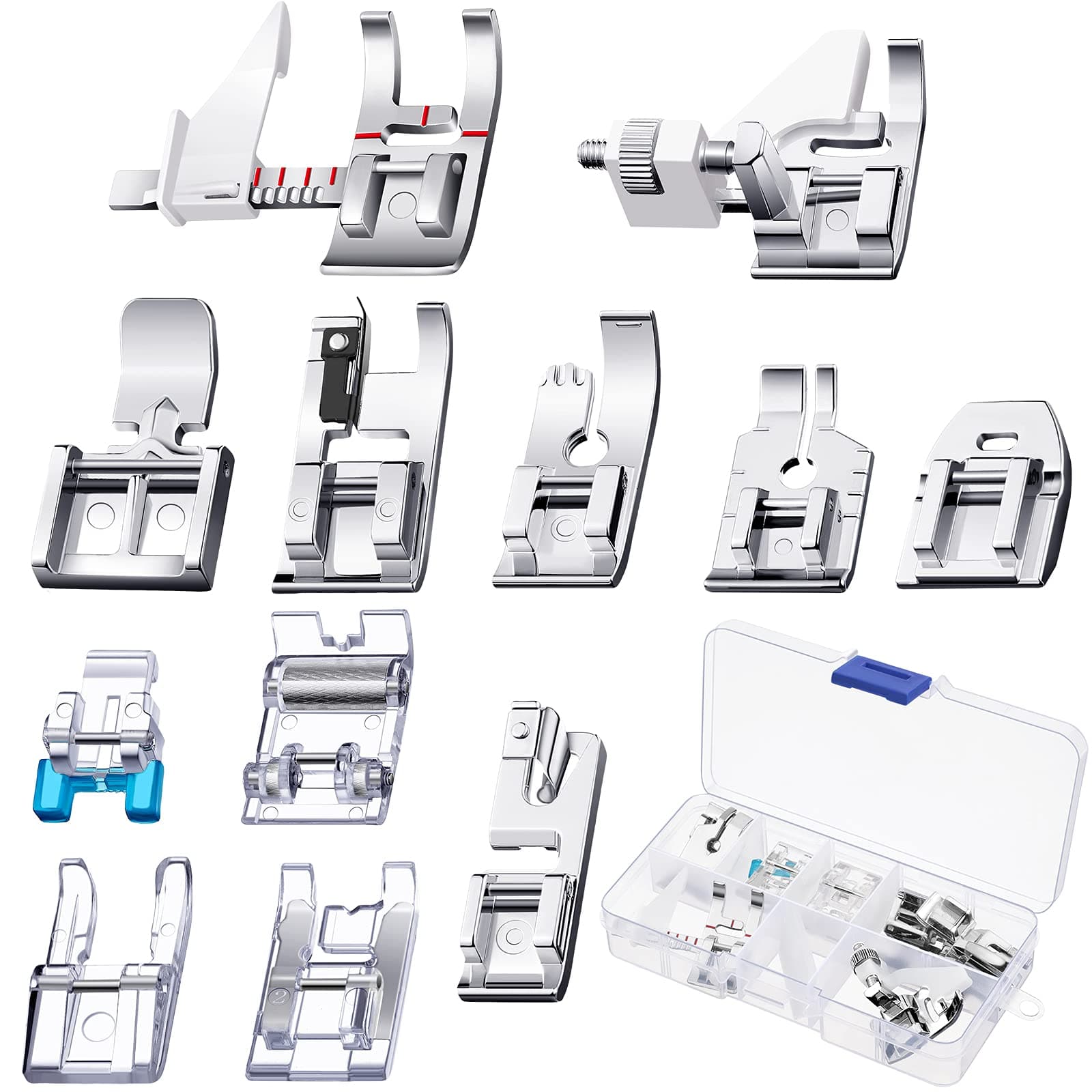 Mudder 12 Pieces Sewing Machine Presser Foot Set Sewing Machine Spare Parts Accessories Multifunctional Sewing Foot Presser for Most Sewing Machines