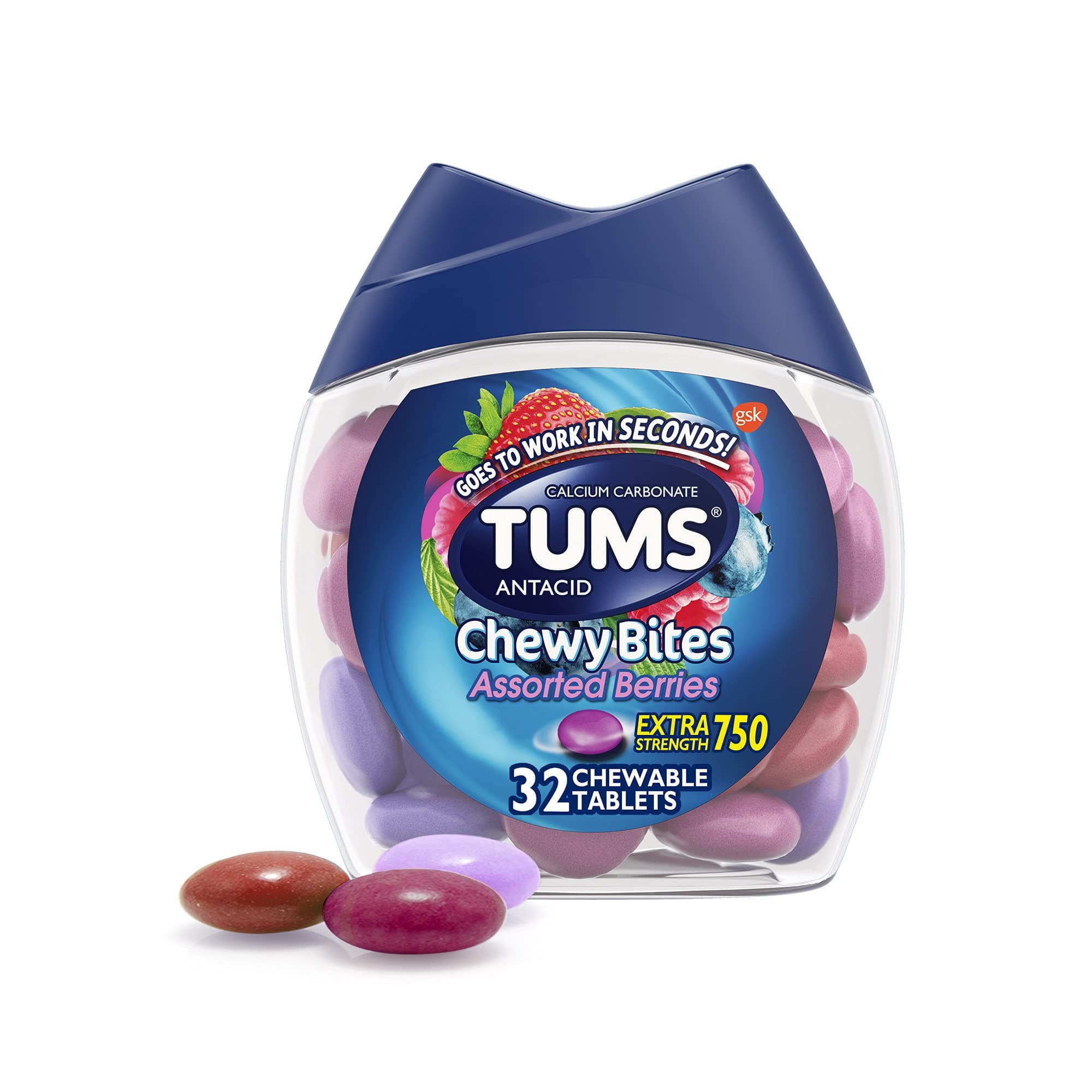 TUMS Chewy Bites Assorted Berries Antacid Hard Shell Chews (Pack of 2)
