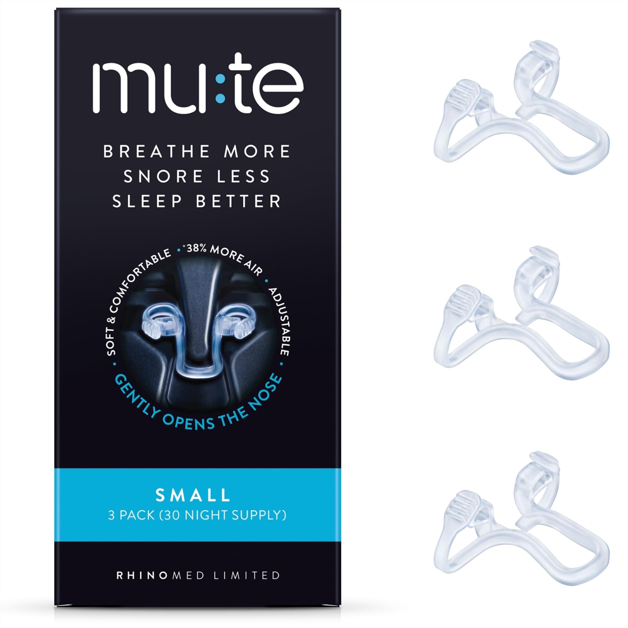 Mute Nasal Dilator Snoring Solution | Small 3 Pack | Snore Less & Sleep Better | Nasal Strip Alternative | Comfortable Breathing Aids for Better Sleep & Improved Airflow