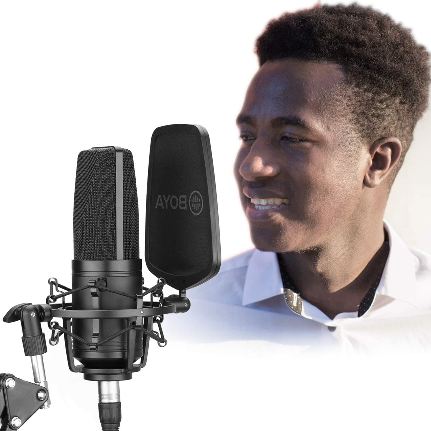 Large-Diaphragm Studio Microphone Podcast, New BOYA Audio Condenser Microphone with 3 Polar Patterns & Sturdy Housing for Vocal Recording Singer Podcaster Home Audio YouTube Video