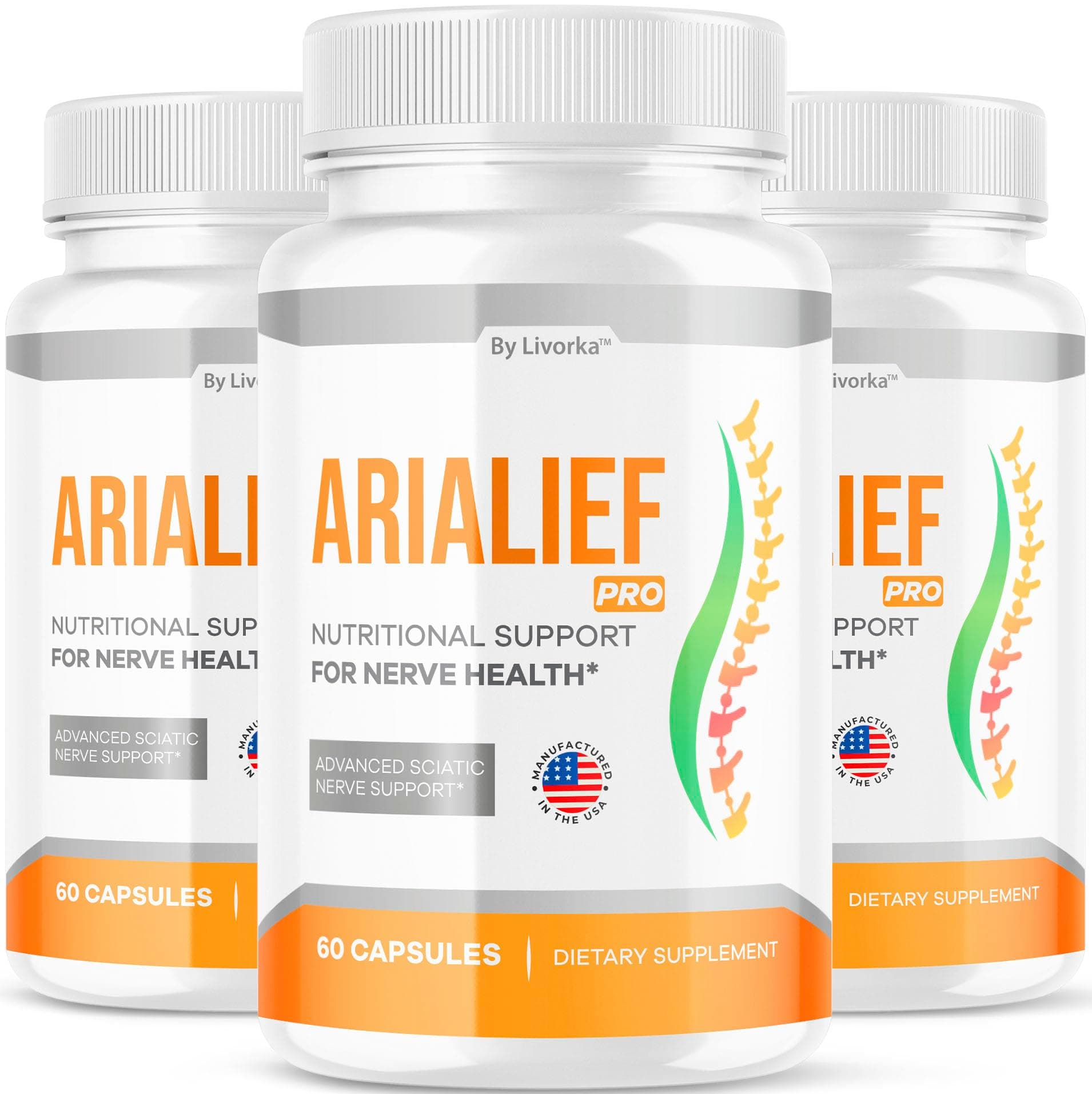 LIVORKA (3 Pack) Arialief Pro Capsules for Sciatica, Arialeaf Nutritional Support for Nerve Health, Arialeaf Prime Palm Sciatica, Aria Leaf Primepalm Aria LIEF Vitamin, 3 Months