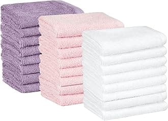 AmazonBasics Cotton Washcloth/Face Towel - 448 GSM - Pack of 24, Multi-Color (Petal Pink, Lavender, White)