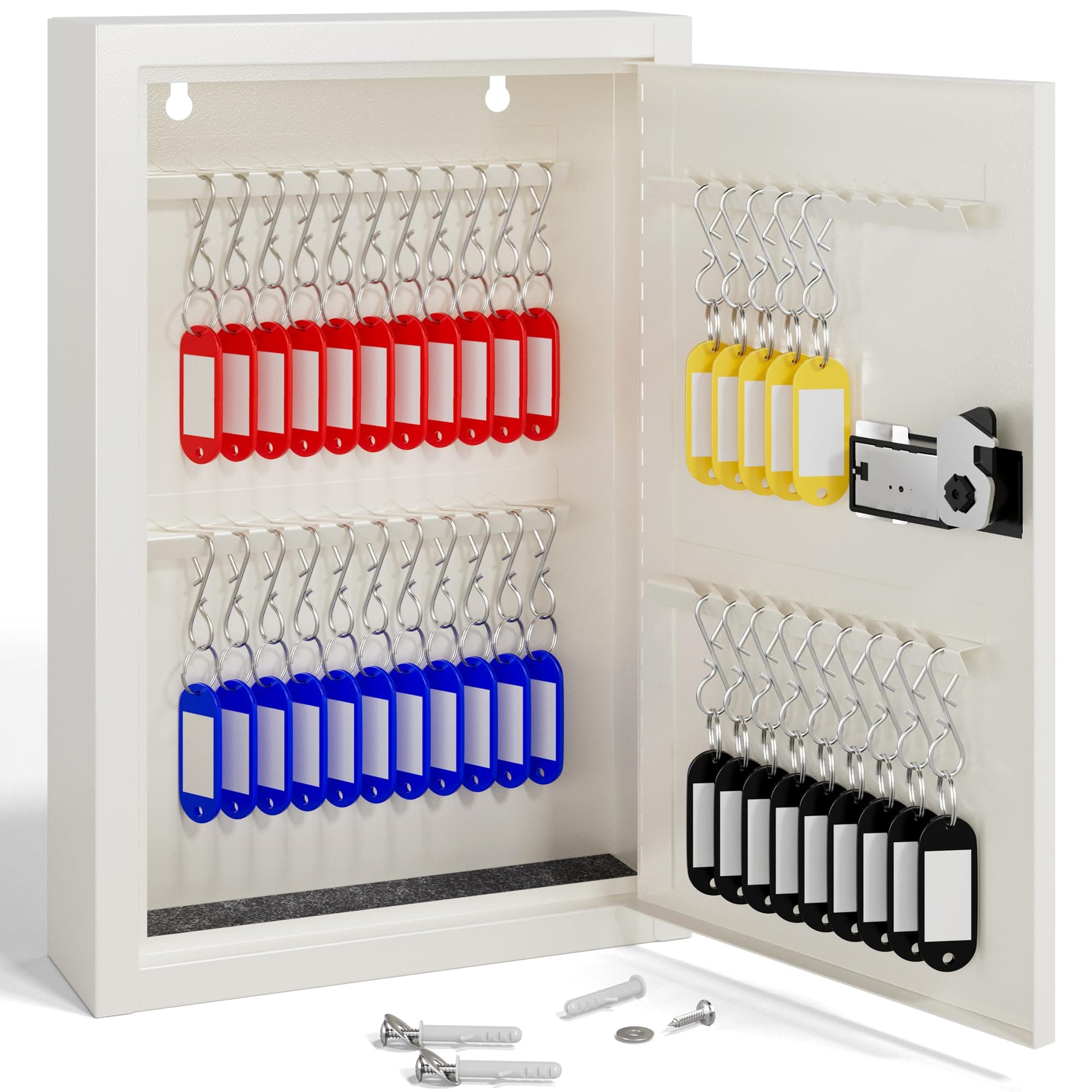 Key Lock Box with Code, Key Box Wall Mount with 40 Key Tags & Hooks for Home, Office, Resttable Combination Lock (Beige, 40 Keys)