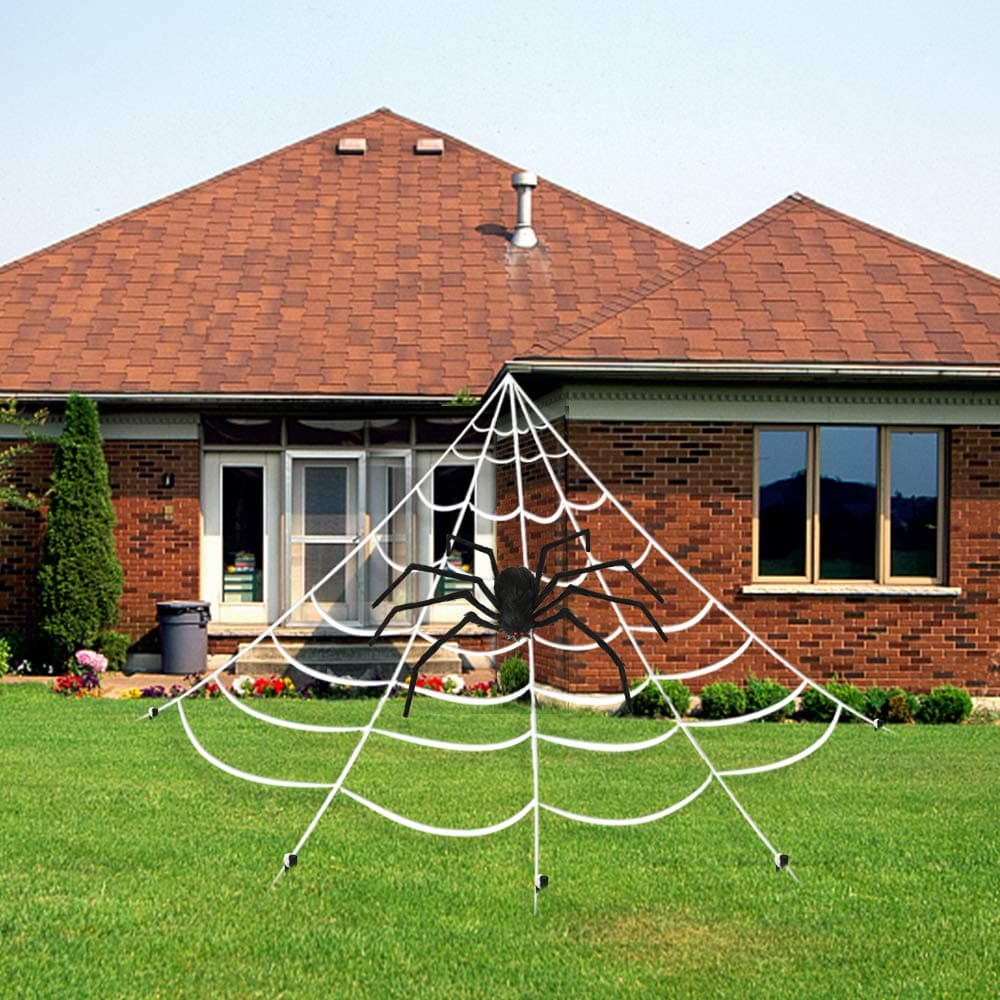 16Ft Spider Web with 60" Large Spider, Halloween Decorations Spider Webbing Giant Hairy Spider Scary Halloween Decor for Haunted House Prop Indoor Outdoor Yard - Triangle