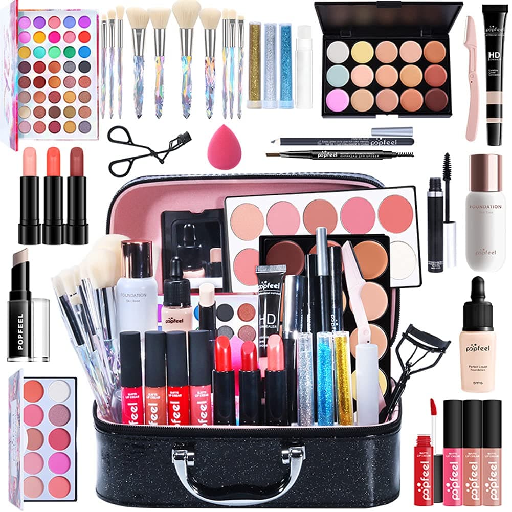 34PCs Makeup Gift Set All in One Bundle Women Full Kit Cosmetic Essential Starter Includes Pro Brush Set, Eyeshadow Palette,Makeup or Lipgloss and etc, Medium, (IXHMT07D153ANEFJADY17L)