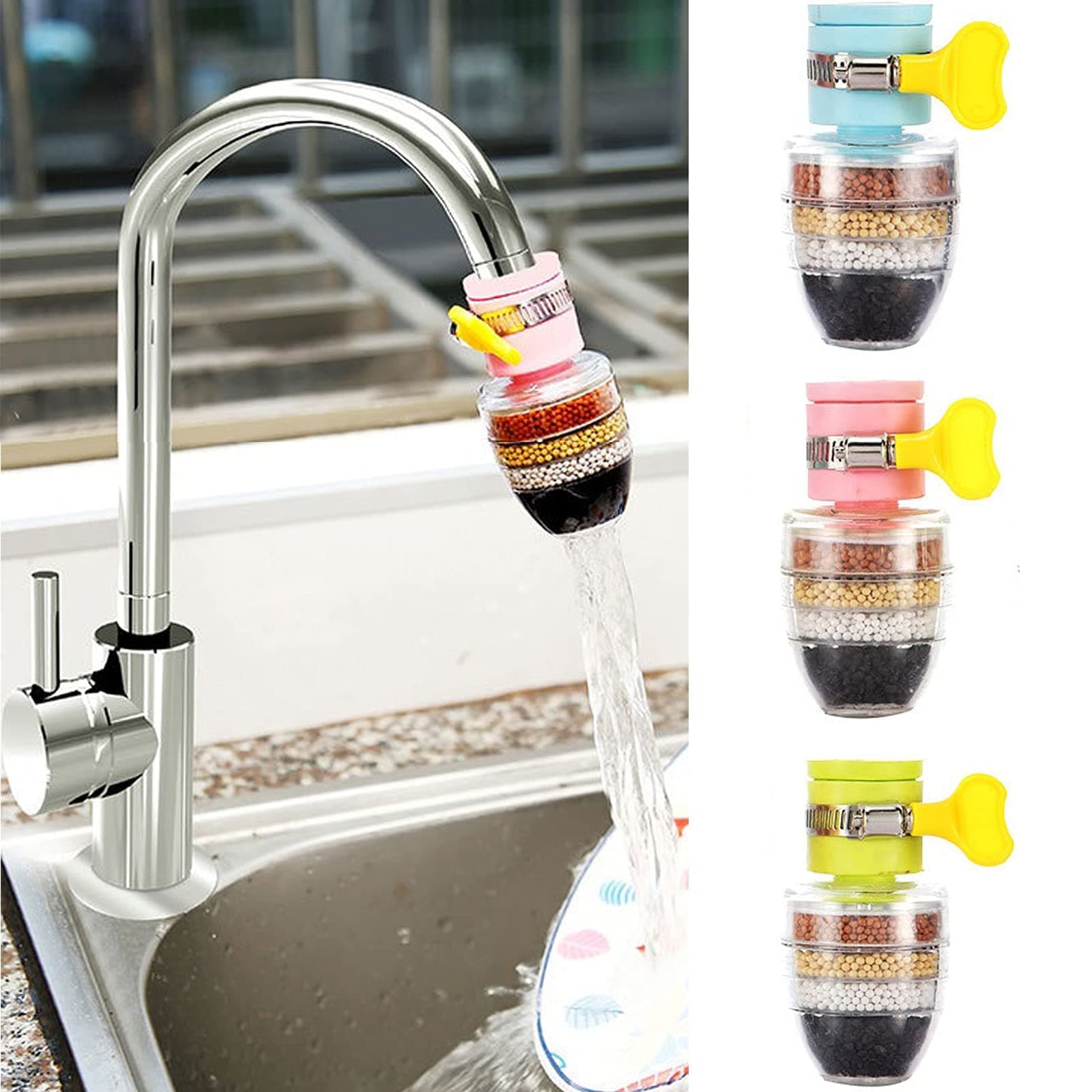 Excefore 3 Pack Activated Carbon Faucet Water Filters Universal Interface Home Kitchen Faucet Tap Water Clean Purifier Filter Cartridge Six Layer Water Filter