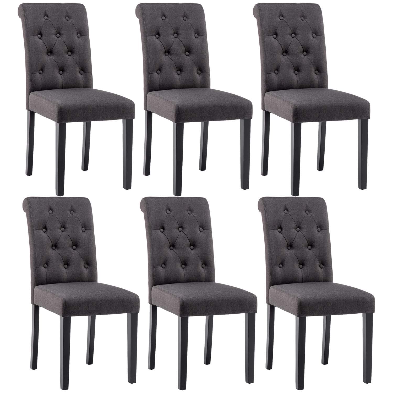 Charcoal Mid Century Upholstered Tufted Dining Chairs Modern Dining Room Chairs Armless Kitchen Chairs Set of 6 with Black Legs and High Tufted Back (Set of 6, Charcoal)