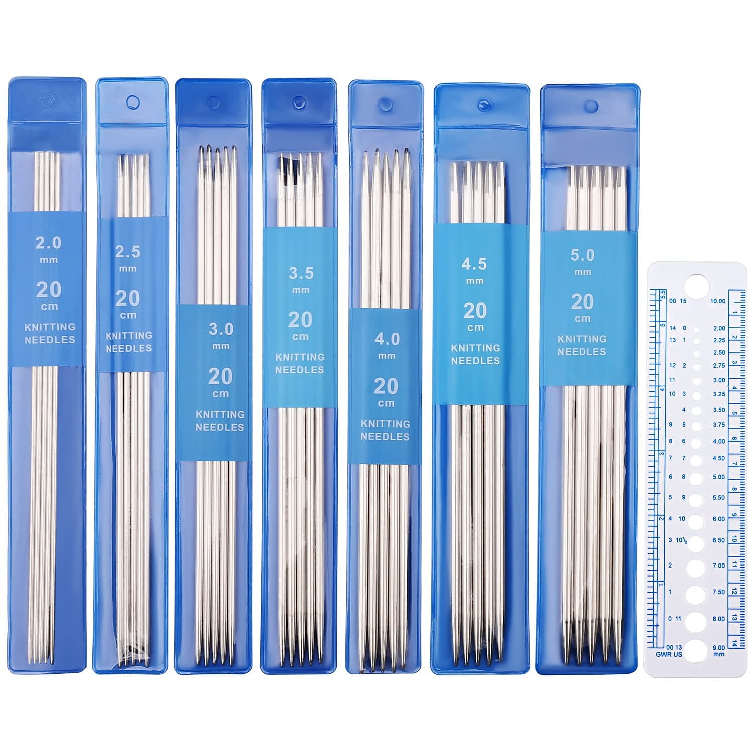 35Pcs Knitting Needles Set, Double Pointed & Double Ended, Straight Metal Short Needles for Beginners, 2.0-5.0mm
