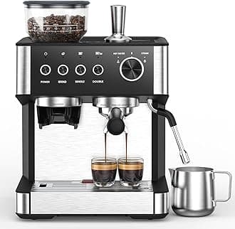 Electactic Espresso Machine 15 Bar with Built-in Anti-Clog Coffee Grinder,Stainless Steel Coffee Maker with 77.8 oz Removable Water Tank for Cappuccino/Latte,Home&Office,Black