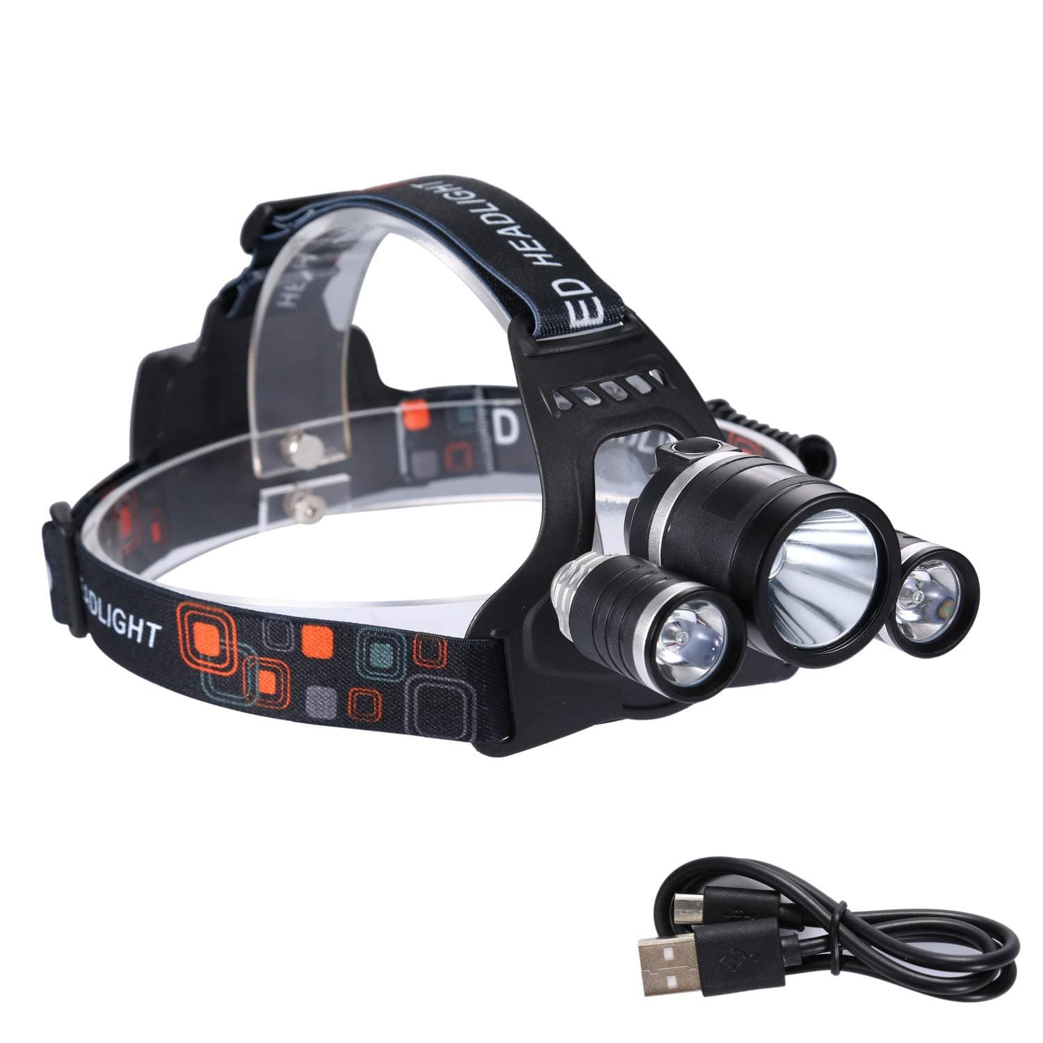 Lightess USB LED Head Torch with 4 Modes, 3*XML-T6 LED Headlight 2000 Lumens Rechargeable Headlamp Ultra Bright Flashlight Head Light for Climbing Cycling Fishing Hiking Camping Outdoors Light