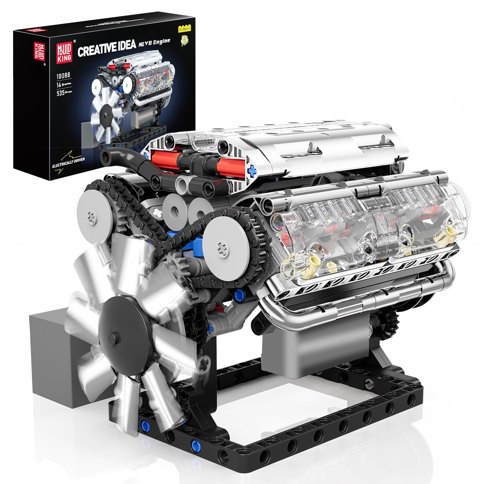 10088 V8 Engine Model Kit Build Your Own STEM Mini V8 Model Engine Building Blocks Sets that Works for Adults Age 14+, 535Pcs