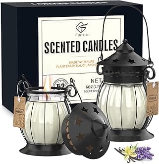 Scented Candles Gift Set, 2 Pack 6 Oz Natural Soy Candles of Lavender, Vanilla, Long Burning Retro Lantern Jar Aromatherapy Candles Perfect for Stress Relief, Mum, Birthday, Yoga,Weddings,Christmas