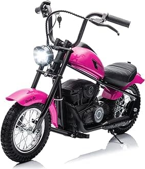 Electric Motorcycle for Kids, 24V 250W Dirt Bike, 2-Speed 14MPH Max, 60 Min Ride, with LED Lights & Leather Seat, Durable & Safe Kids Electric Dirt Bike, Pink