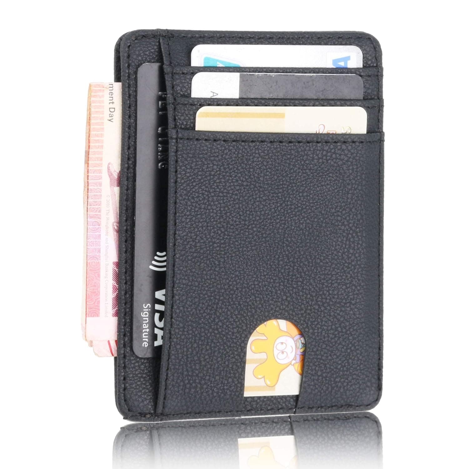 Stazh Slim Wallet - Minimalist Front Pocket RFID Blocking Leather Wallets for Men & Women - Grain Black
