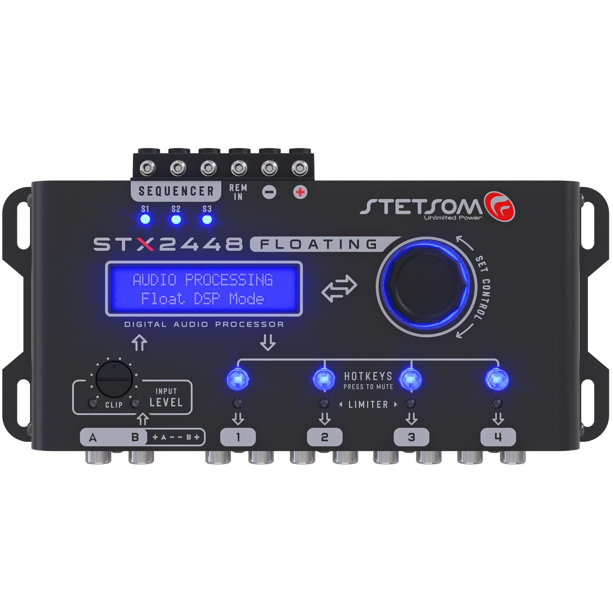 STX2448 FLOATING PRO - Full Professional DSP, Digital Signal, Processor PRO, Crossover & Graphic Equalizer 15 Bands, Remote Sequencer, Subharmonic Bass, RCA & HIGH Input, Limiter Peak & RMS
