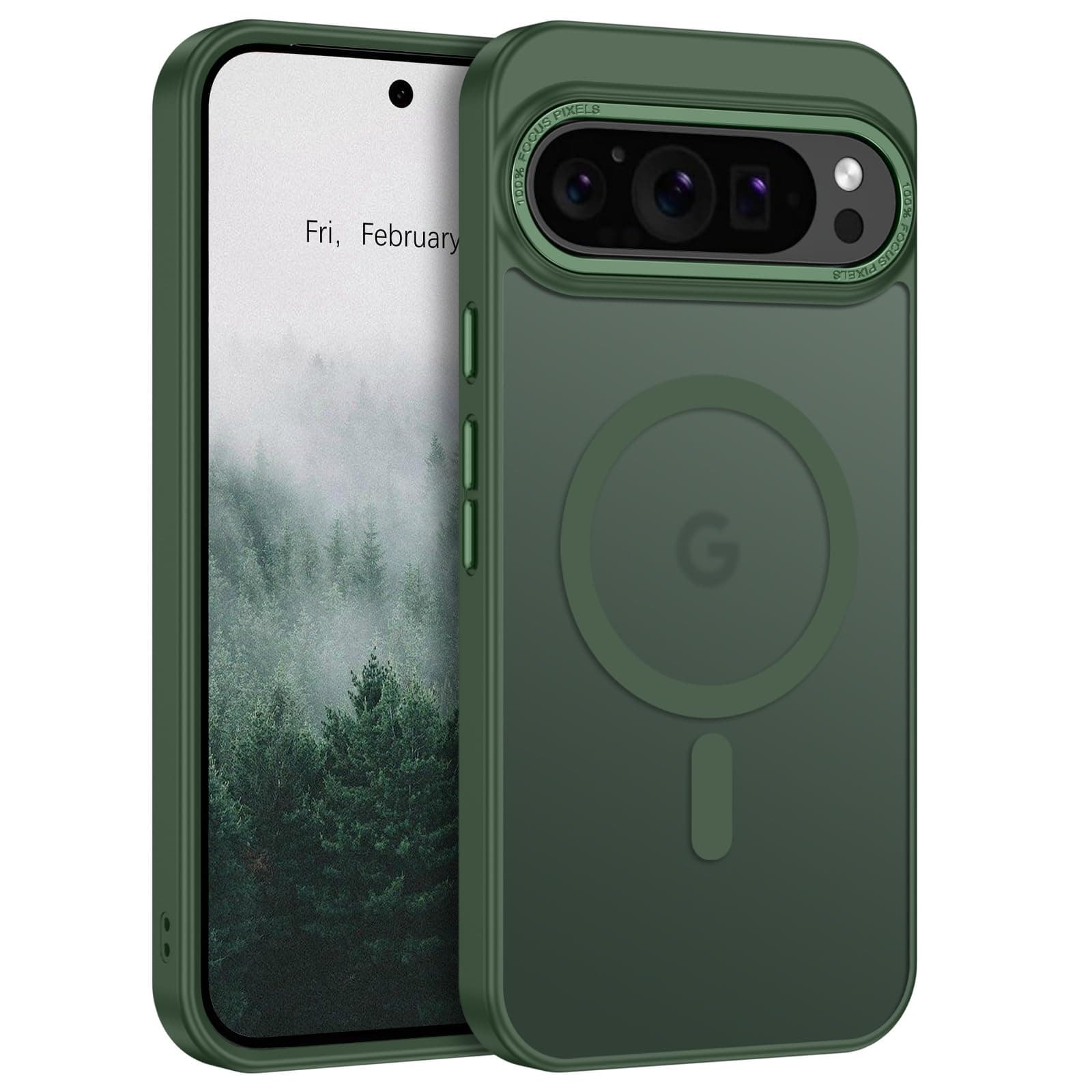 BENTOBEN Magnetic for Google Pixel 9 Pro XL Case, Pixel 9ProXL Phone Case Compatible with MagSafe, Translucent Matte Slim Shockproof Protective Magnetic Cover for Google 9 ProXL 6.8 inch, Deep Green
