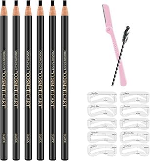 Ownest 6Pcs Pull Cord Peel-off Eyebrow Pencil Tattoo Makeup and Microblading Supplies Set for Marking, Filling and Outlining, Waterproof and Durable Permanent Eyebrow Liner-Black