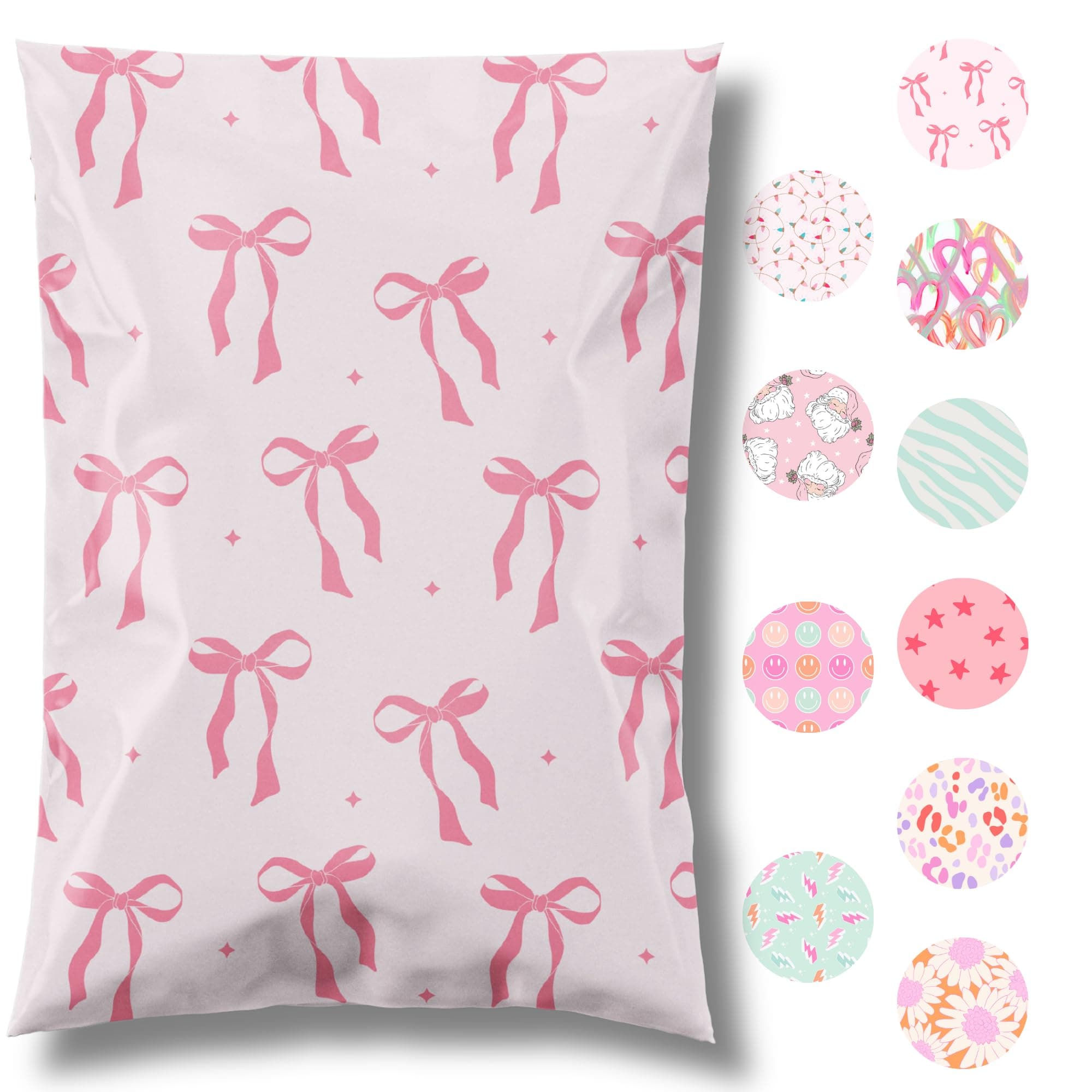 14.5x19 Designer Poly Mailer 100 Pack Heavy Duty Waterproof Self Seal Shipping Bags for Small Business Large Mailing Envelopes Bulk Tear Resistant Packaging Pink Bows Coquette