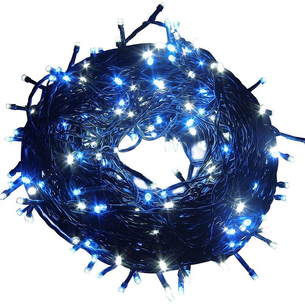 Fairy Lights Outdoor String Lights 33ft 100 LED with Memory Modes Controller, Extendable Christmas Lights Decorations for Wedding, Christmas, Valentine, Party, Patio, Indoor Outdoor (Black Wire -Blue)