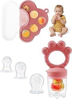 Breastmilk Popsicle Molds & Baby Fruit Food Feeder Pacifier, Silicone Baby Food Storage Containers, Baby Popsicle Molds Teething for Toddler Teething & Infant Self Feeding (Pink)