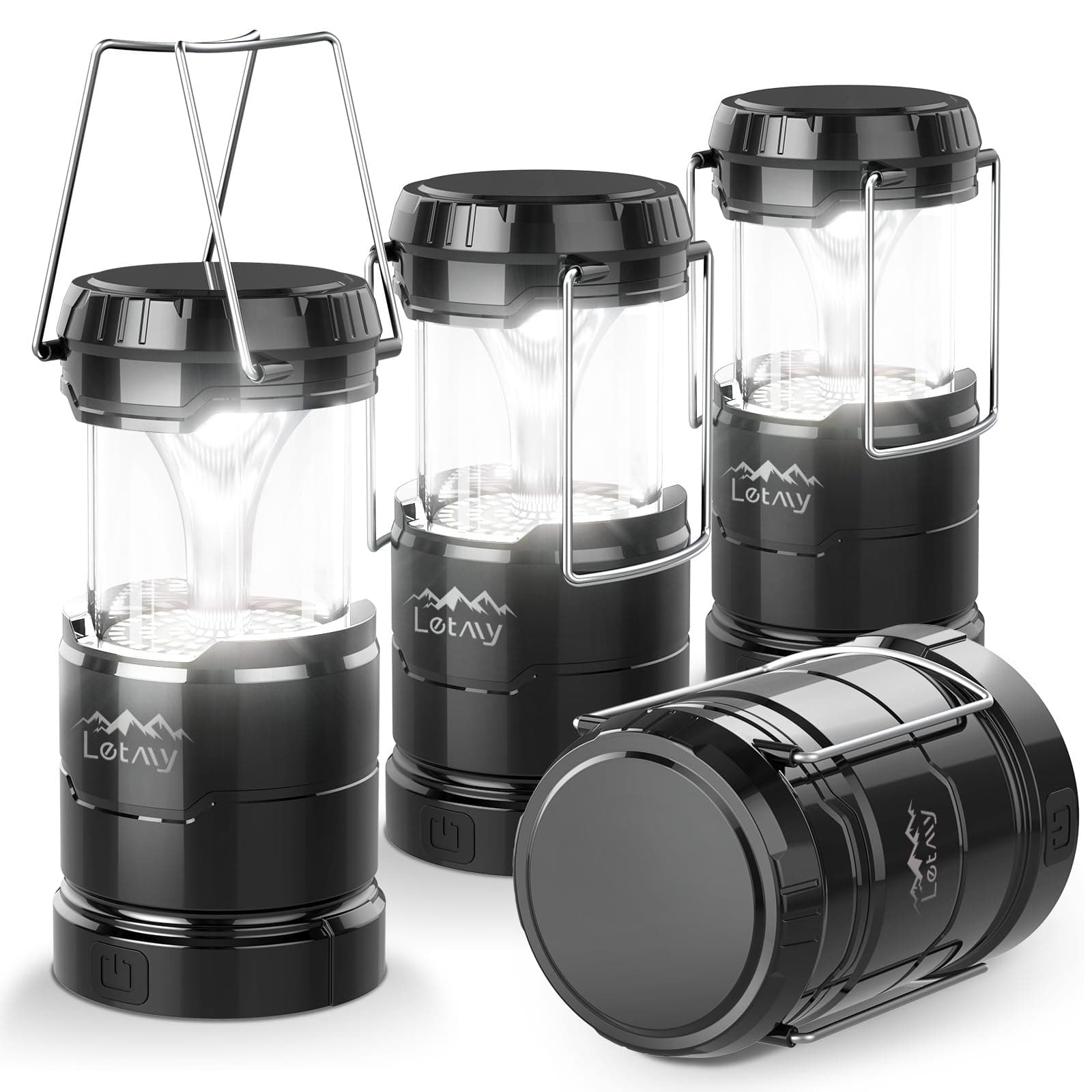 LETMY 4 Pack Camping Lanterns for Power Outages - Dimmable & 3 Color Modes, Battery Powered Lantern, Collapsible, Water Resistant Lantern Flashlight for Emergency, Hurricane, Storms, Outdoor Survival