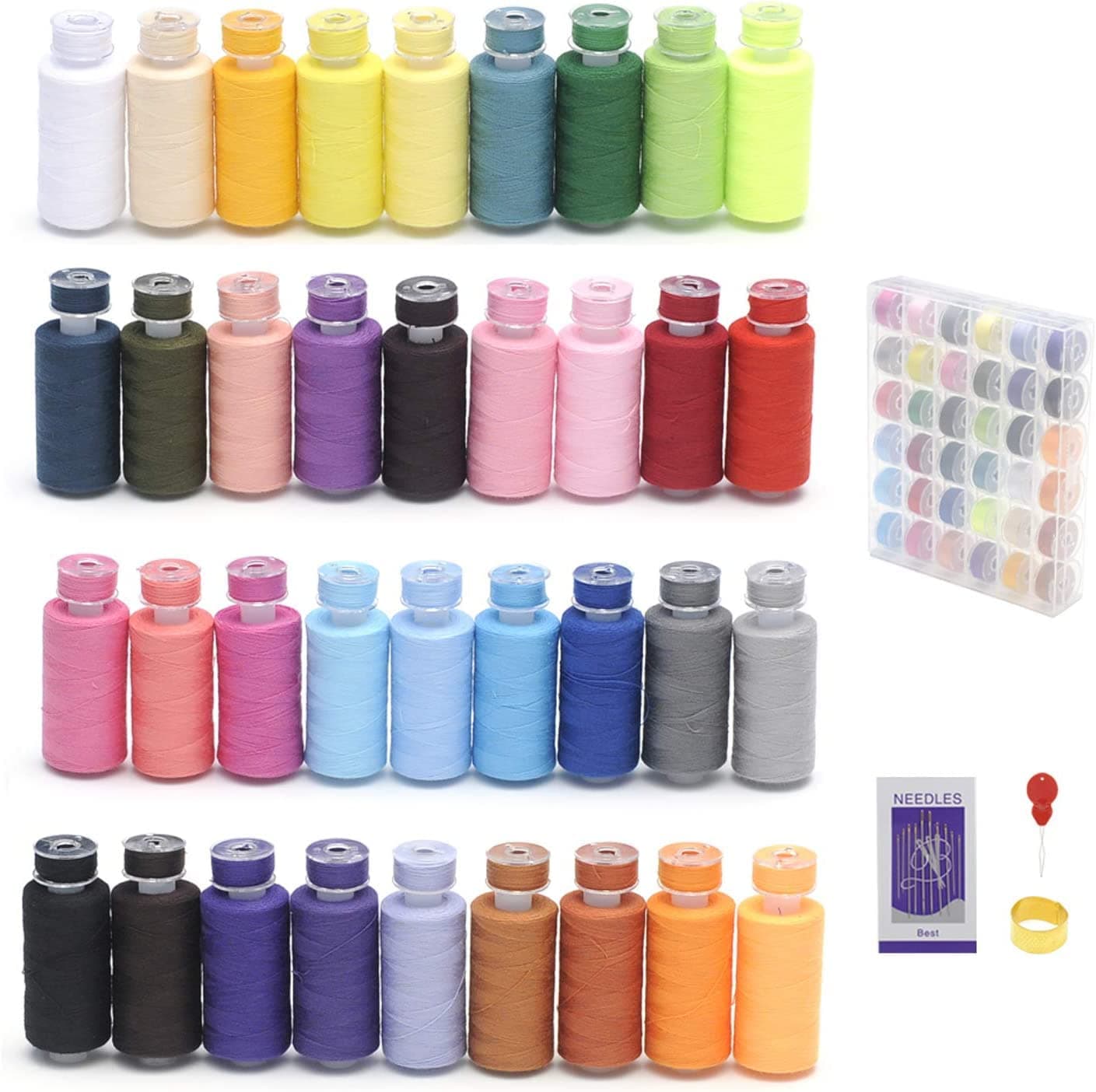 72Pcs Sewing Thread Kits, 36 Colors, Polyester, 550 Yards Per Spools, Prewound Bobbin Threads with Case, Compatible with Hand & Machine Sewing