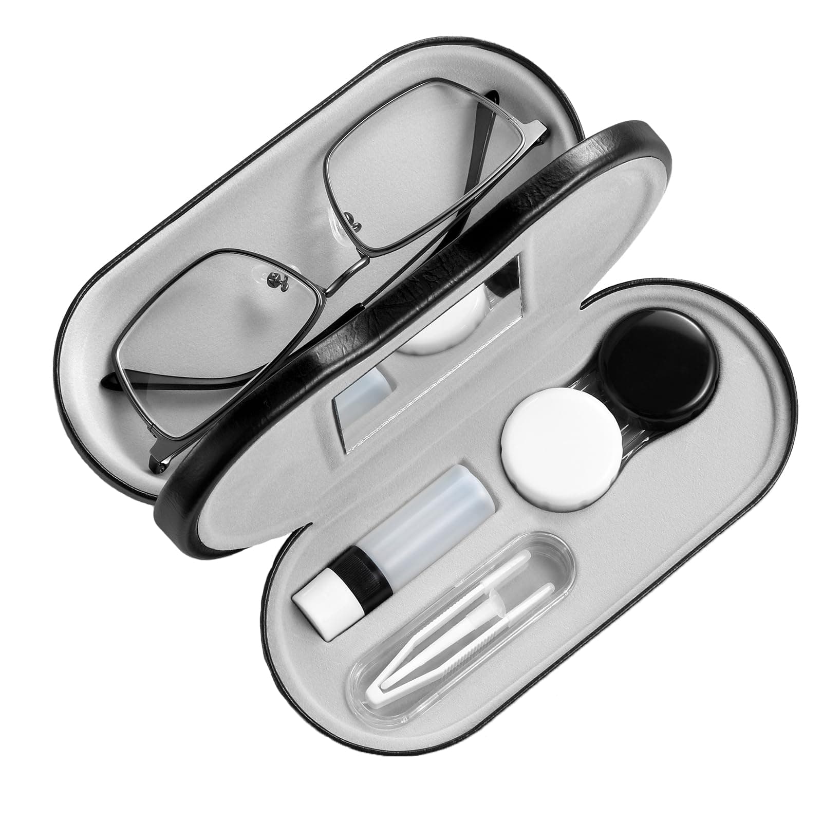 AITIME 2 in 1 Double Sided Portable Contact Lens and Eyeglasses Case - Marbling, Multifunction, Durable, Compact, Portable Storage Kit