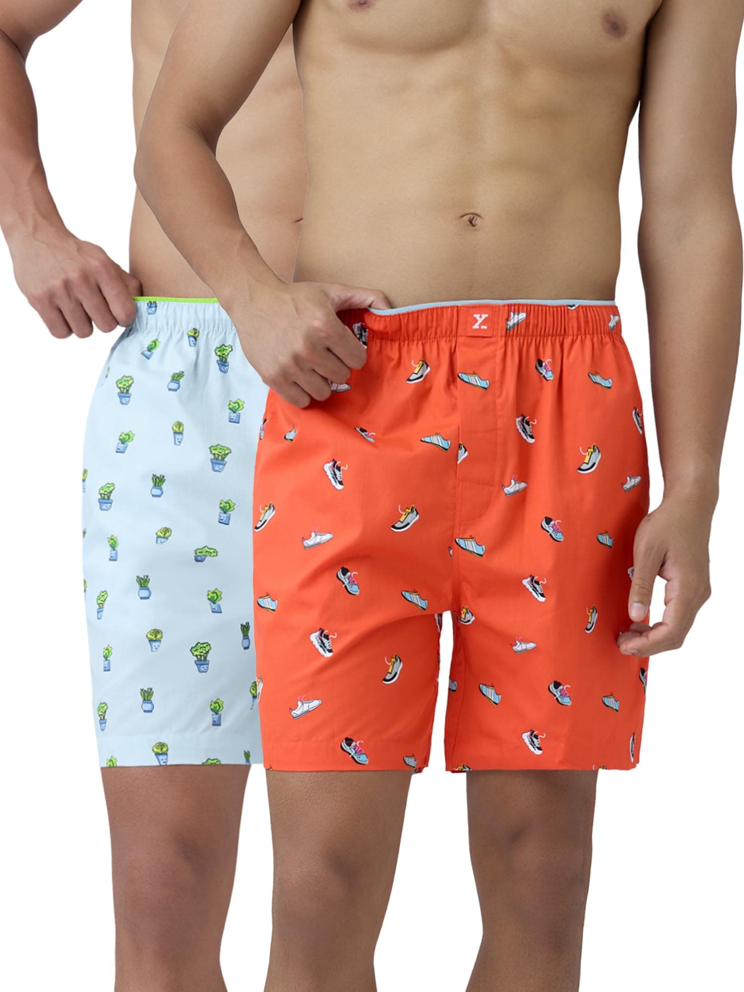 XYXX Men's Renew Super Combed Cotton Regular Fit Printed Boxer Shorts with No Marks Waistband & Dual Side Pocket (Pack of 2)