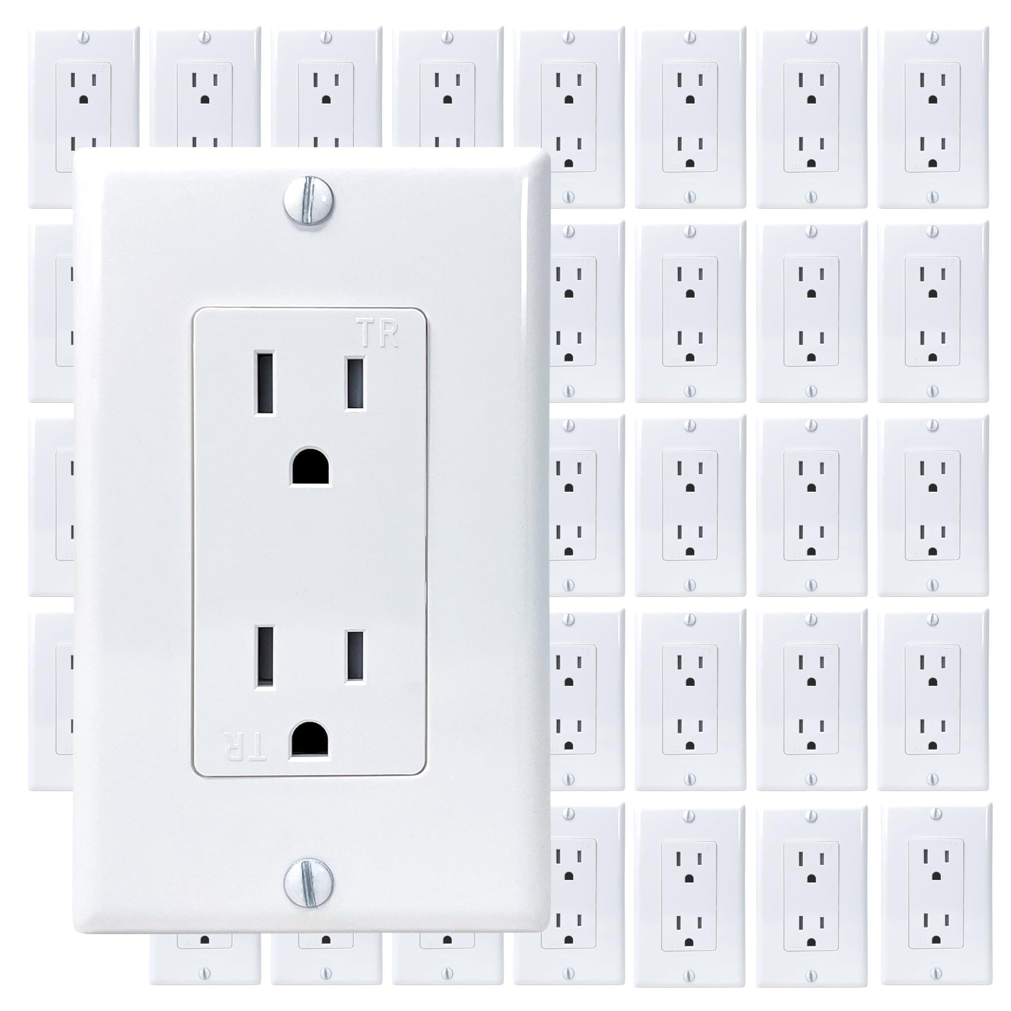 [40-Pack] PROCURU 15 Amp Decorator Wall Outlet Receptacle, Tamper Resistant, Includes Wall Plate Covers, 125V, White, UL Certified