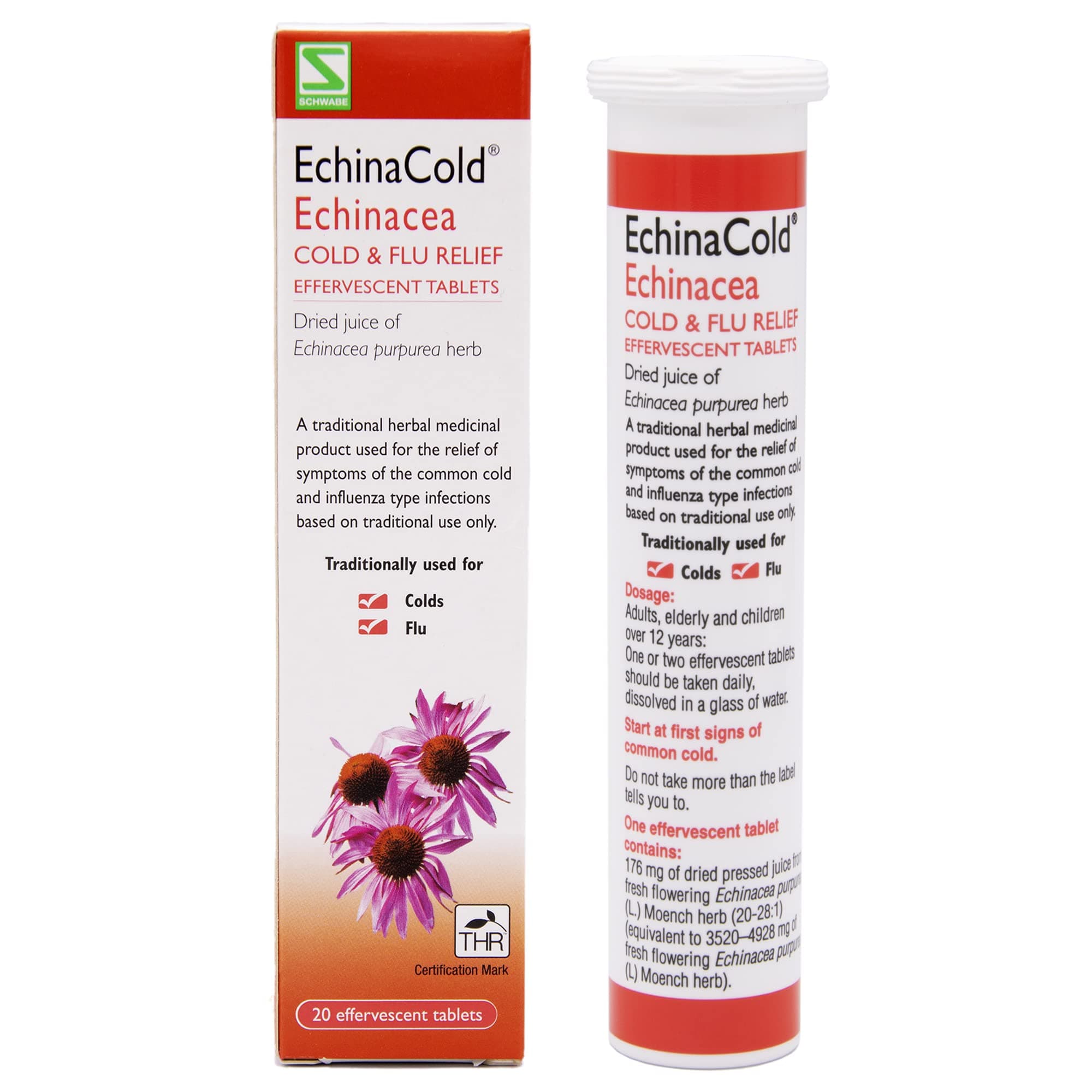 Schwabe Pharma - EchinaCold Cold & Flu Relief - Dried Juice of Echinacea Purpurea Herb - Traditionally Used for Common Colds and Flu - 20 Effervescent Tablets