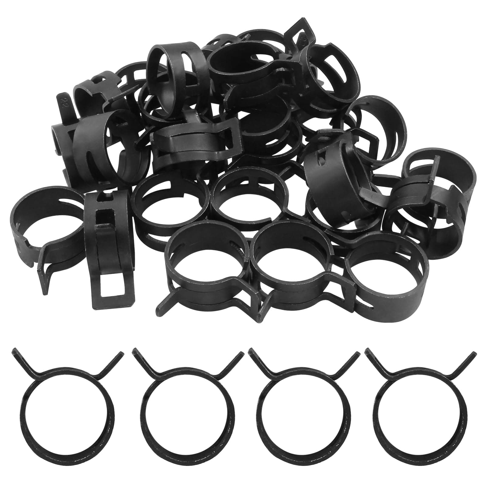 30Pcs Spring Band Type Clips 22mm(7/8 Inch) Air Hose Tube Water Pipe Fuel Hose Line Vacuum Hose Clamp, Fit 23.6-25.5mm OD (Black)