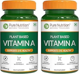 Pure Nutrition Plant-Based Vitamin A from Beta Carotene | 120 Veg Capsules (60X2) For Men & Women | Supports Healthy Eyesight, Night Vision & Eye Protection | Fights Age-Related Eye Decline