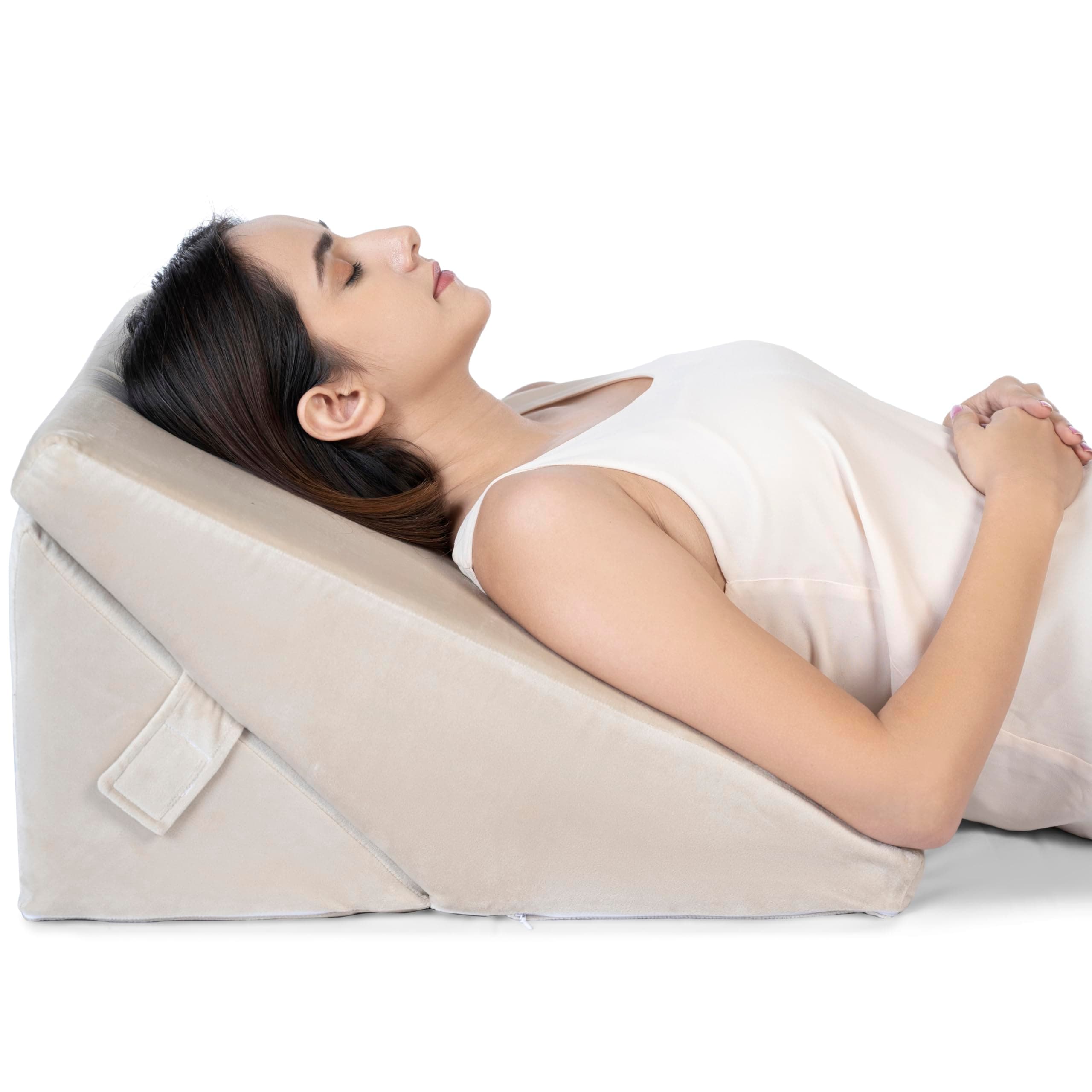 FOVERA Adjustable Bed Wedge Memory Foam Pillow with 7 Ways of Elevated Inclines for Acid Reflux, GERD, Snoring, Heartburn, Post-Surgery (Velvet Cream, Standard - 22 x 22 x 12 Inch)