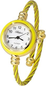 Blekon Collections Women's Cuff Watch - Round Analog Display Arabic Numbers 23mm Case Wire Bracelet Watch for Women Elegant Cable Cuff Bangle Wrist Watch