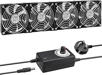 Joycabin 4 x 120mm Computer Fan, Computer Cooling Fan with AC Plug 220V PC Fan DC 4V 5V 12V Adjustable Speed Brushless Cooling Fans for PC, Computer, Server Cabinet, TV Box, AV Cabinet, Router