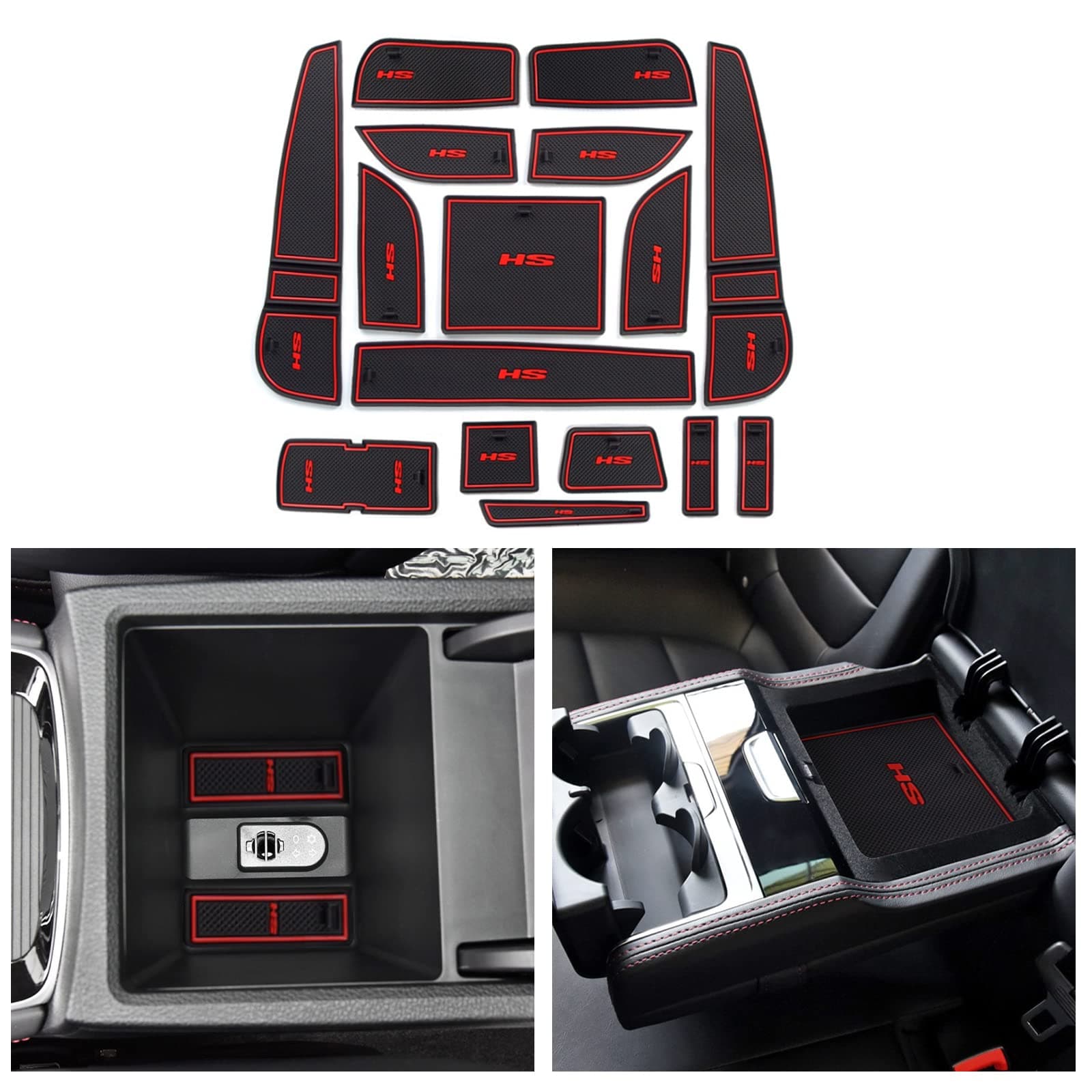 CDEFG MG HS EHS HS Plug-in Hybrid 2018-2023, Rubber Mats MG HS Centre Console Non-Slip Mats Non-Slip Cup Holder Rubber Mat Armrest MG HS PHEV 2022 Accessories (Red)