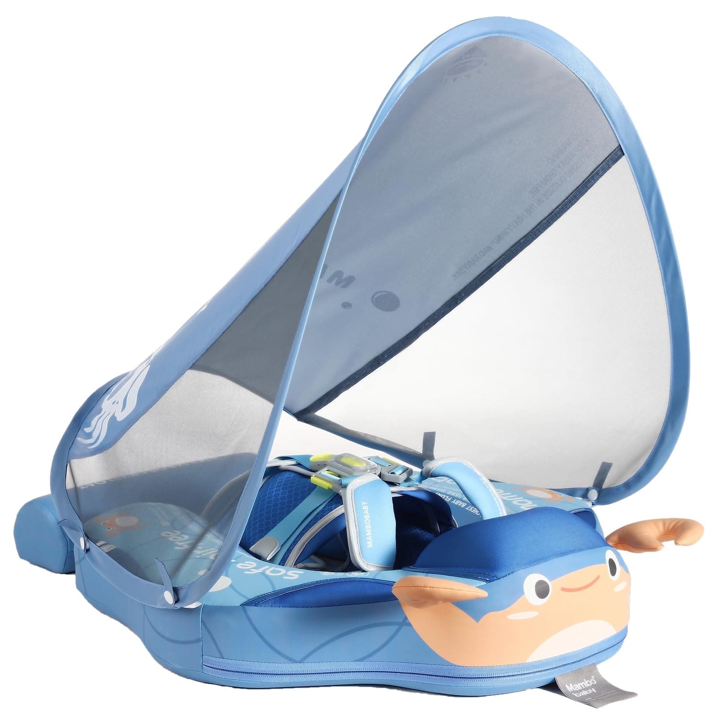 Mambobaby Float with Canopy Non Inflatable Baby Float Upgrade Add Tail Baby Pool Float with UPF 50+Sun Canopy Solid Swim Float No Flip Over for Infant Aged 3-24 Months, Crab Blue