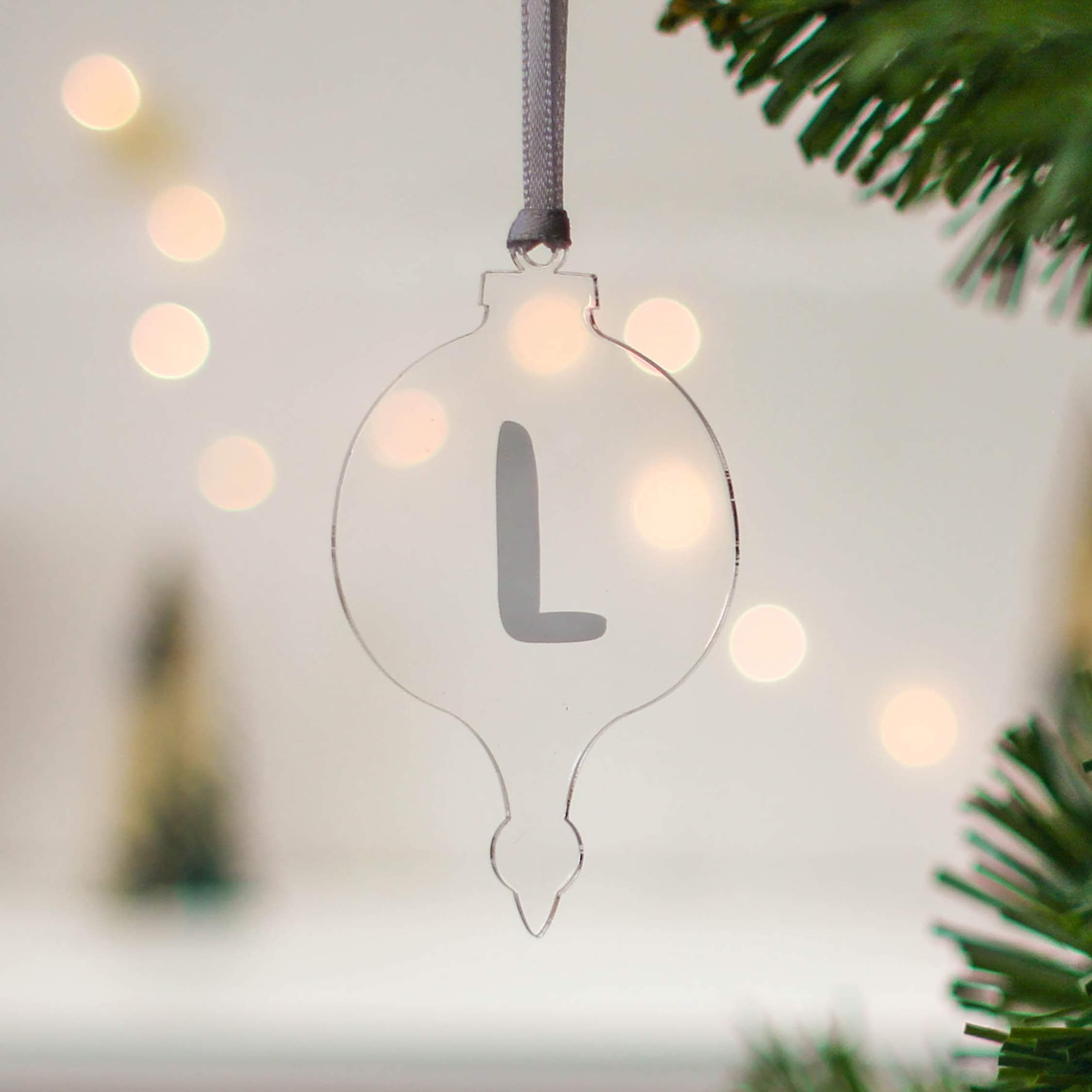Clear Christmas Tree Bauble, Personalised With Initial, Clear Acrylic, Choose Your Own Initial